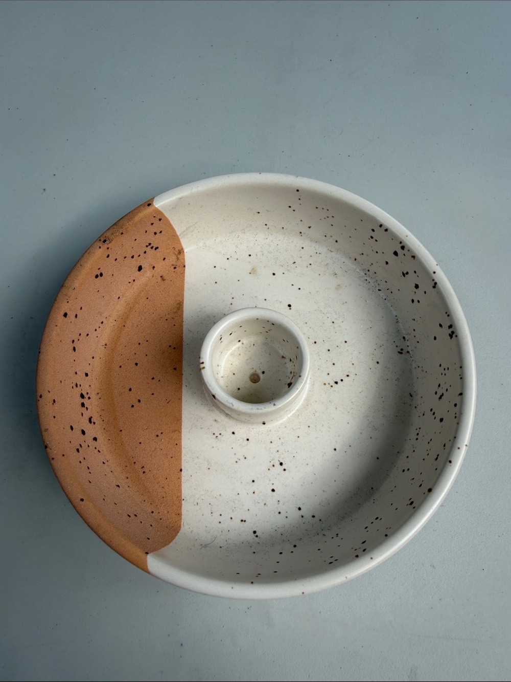 Handmade Two-Tone Ceramic Incense/Candle Holder - White and Terracotta